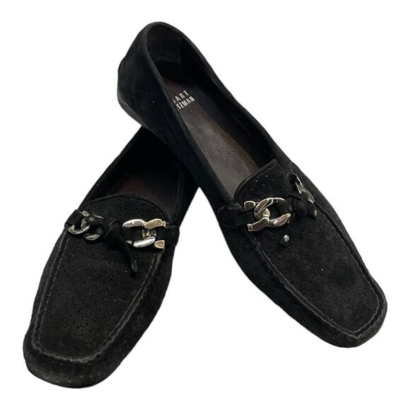STUART WEITZMAN Loafers Women's 8.5 B Perforated Suede Chain Link - Picture 1 of 9